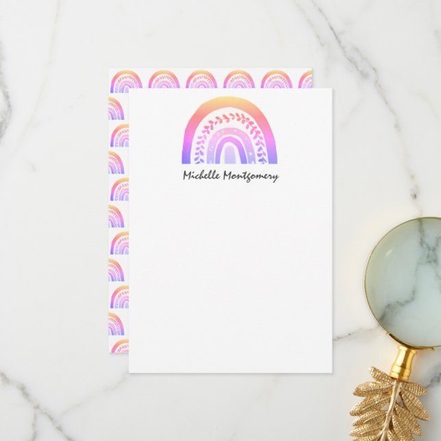 Modern Watercolor Rainbow  Stationery Note Card (Front/Back In Situ)