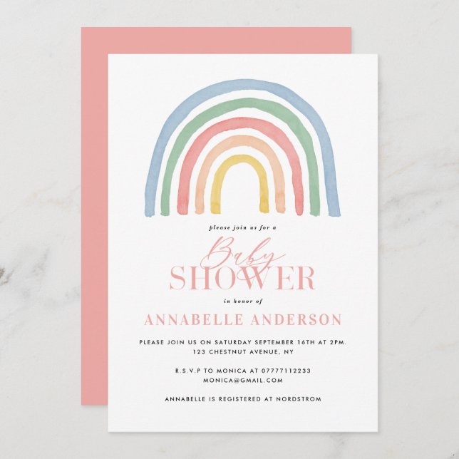 Modern watercolor rainbow stylish baby shower (Front/Back)