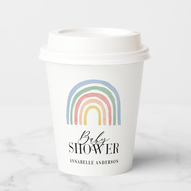 Modern watercolor rainbow stylish baby shower paper cups (Front)