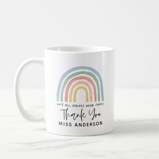 Modern watercolor rainbow teacher thank you gift coffee mug (Left)