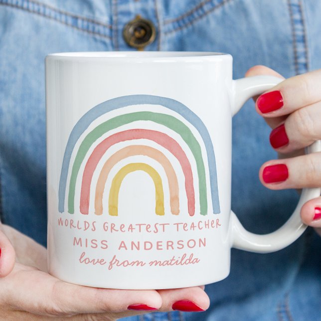 Modern watercolor rainbow teacher thank you gift mug (Creator Uploaded)