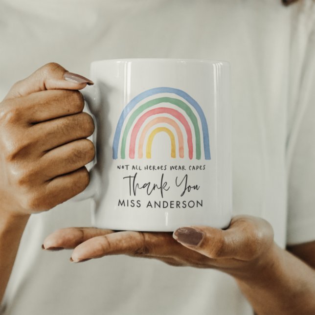 Modern watercolor rainbow teacher thank you gift mug (Creator Uploaded)