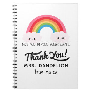 Modern watercolor rainbow teacher thank you gift notebook