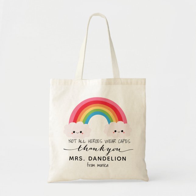 Modern watercolor rainbow teacher thank you gift  tote bag (Front)