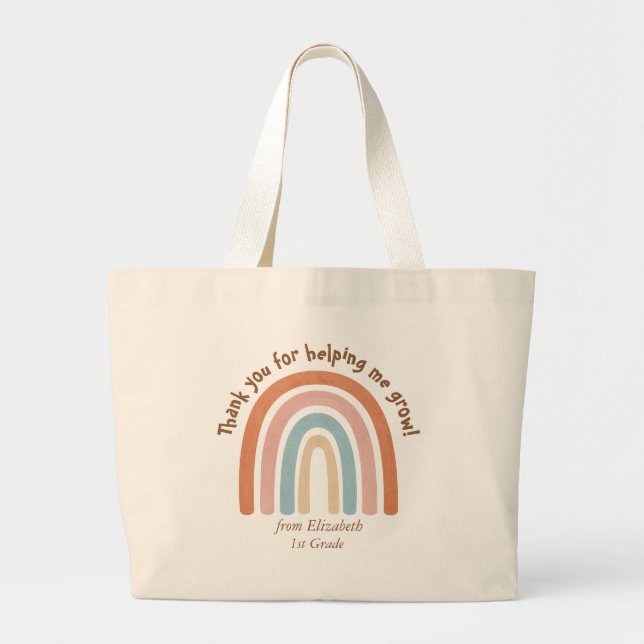 Modern Watercolor Rainbow Teacher Thank you -  Large Tote Bag (Front)