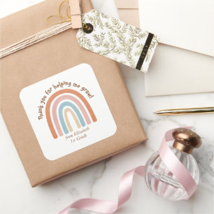 Modern Watercolor Rainbow Teacher Thank You Square Sticker