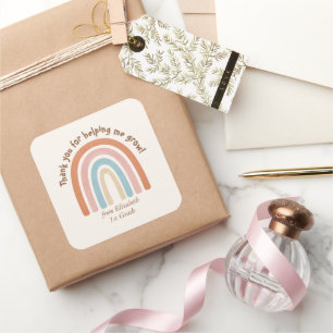 Modern Watercolor Rainbow Teacher Thank You Square Sticker