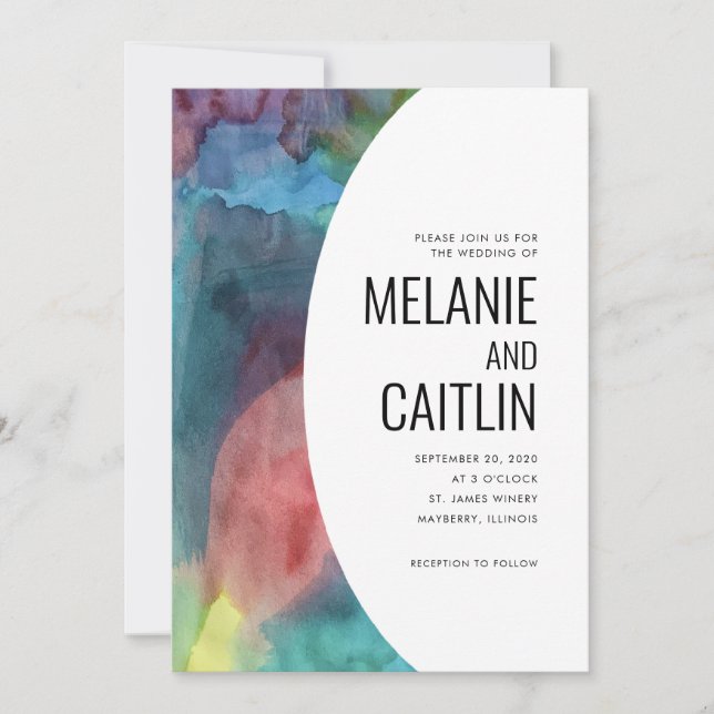 Modern Watercolor Rainbow Wedding Invitation (Front)