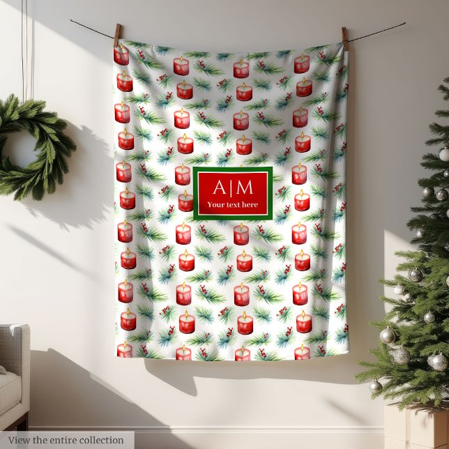 Modern watercolor red green monogram gift throw fleece blanket (Modern watercolor red green monogram gift throw Fleece Blanket )