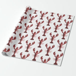 Modern Watercolor Red Lobster Pattern Wrapping Paper
