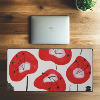 Modern Watercolor Red Poppies Stylish Trendy Desk Mat