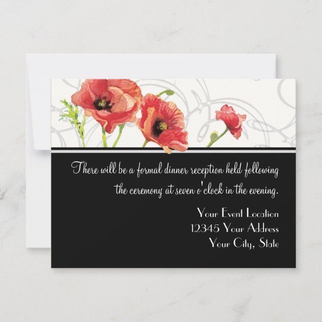 Modern Watercolor Red Poppy Poppies Swirls Black Invitation (Front)