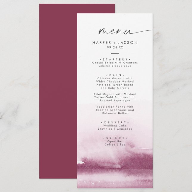 Modern Watercolor | Red Wedding Dinner Menu (Front/Back)