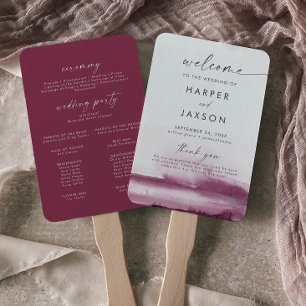 Modern Watercolor Red Wedding Program Hand Fan