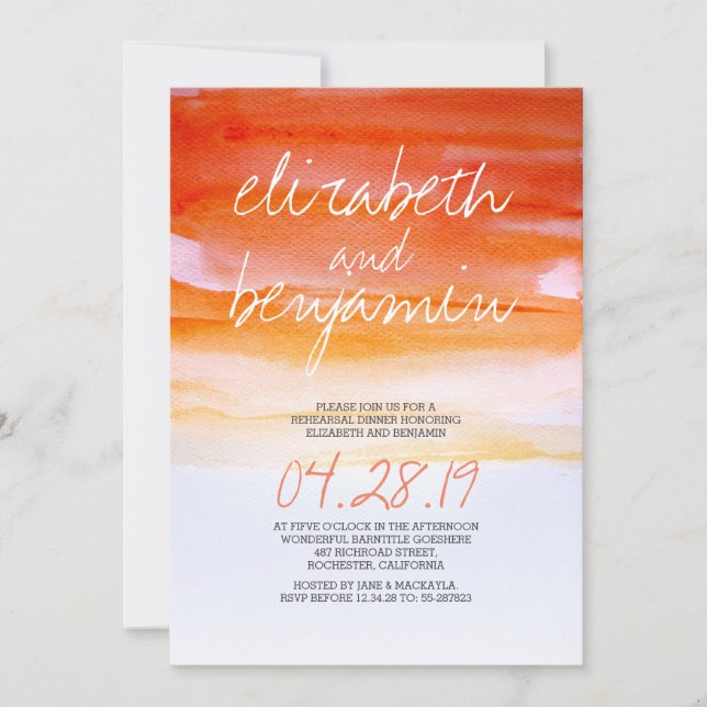 Modern watercolor rehearsal dinner invitations (Front)