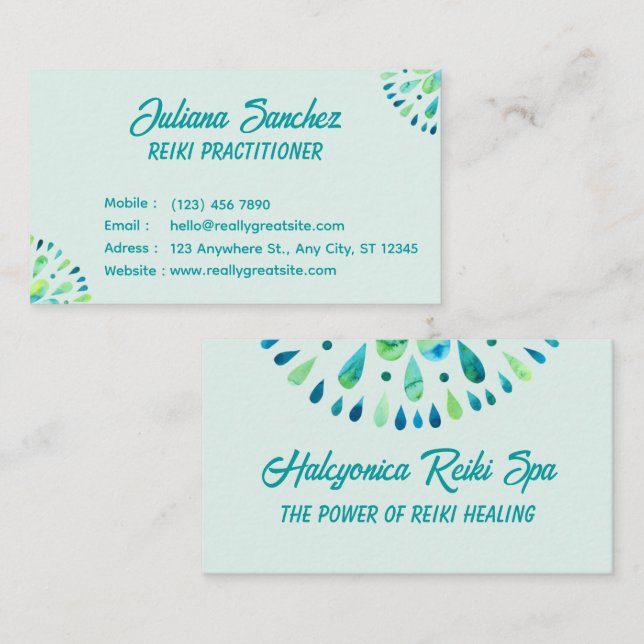 Modern Watercolor Reiki Practitioner Business Card (Front/Back)