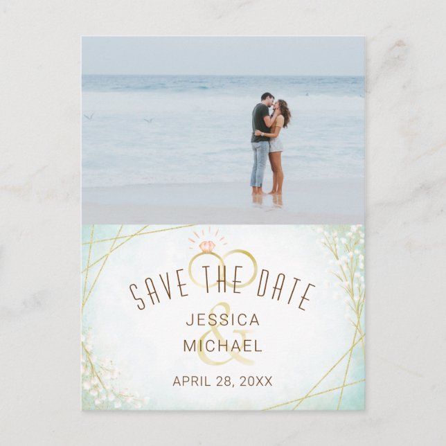 Modern Watercolor Rings Photo Save The Date Invitation Postcard (Front)