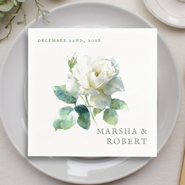 Modern Watercolor Rose Elegant Botanical Wedding Napkin (Creator Uploaded)