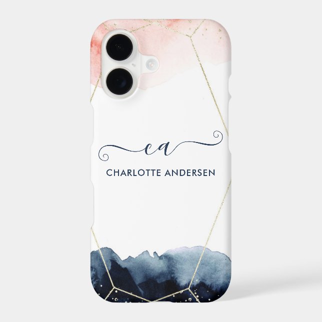 Modern Watercolor Rose Gold Blush Gold Monogram   iPhone Case (Back)