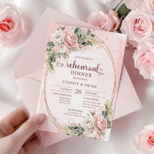 Modern Watercolor Rose Gold Floral Rehearsal Dinne Invitation