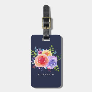 Modern Watercolor Roses Floral Bouquet Luggage Tag