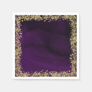 Modern Watercolor Royal Purple & Gold Wedding Napkin