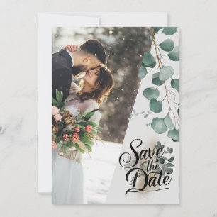 Modern watercolor safe green eucalyptus wedding save the date