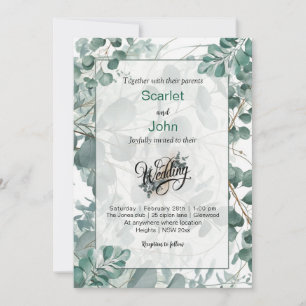 Modern watercolor sage green eucalyptus wedding invitation