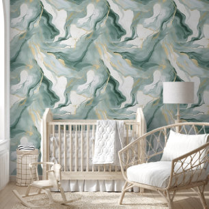Modern Watercolor Sage Green Marble Wallpaper