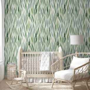 Modern Watercolor Sage Green Stripes Wallpaper