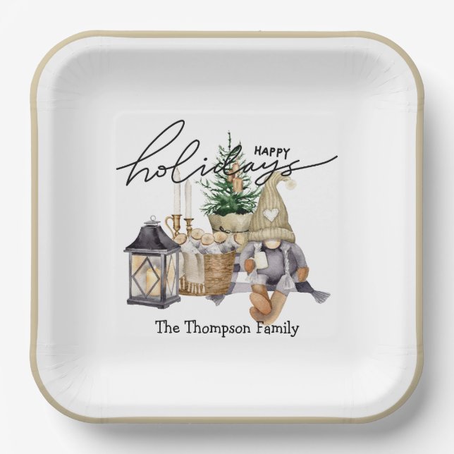 Modern watercolor Santa holiday Trendy Paper Plate (Front)