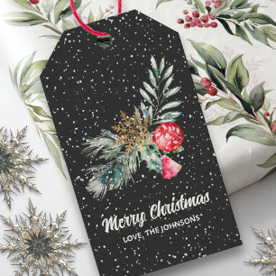 Modern Watercolor Scandi Leaves Merry Christmas Gift Tags