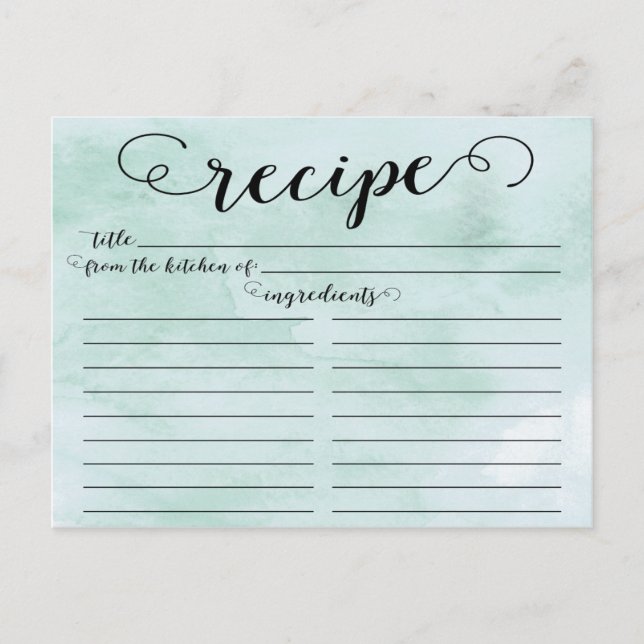 Modern Watercolor Script Bridal Shower Recipe Card (Front)