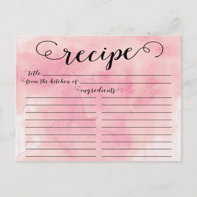 Modern Watercolor Script Bridal Shower Recipe Card (Front)