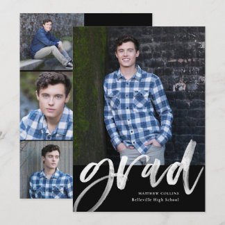 Modern Watercolor Script Photo Boy Graduation Announcement