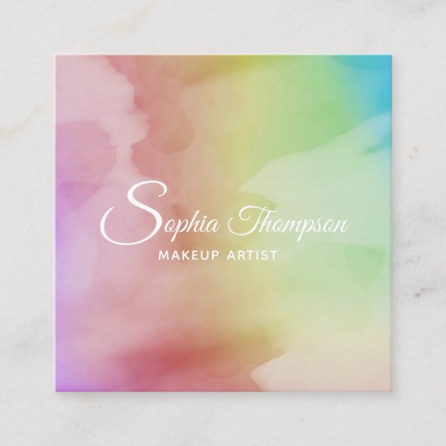 Modern Watercolor Script Rainbow - Business Card (Front)