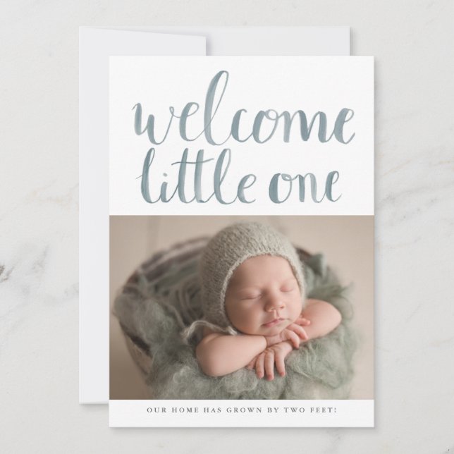 Modern Watercolor Script Simple 2 Photo Birth Announcement (Front)