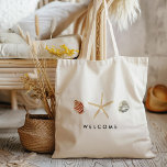 Modern Watercolor Seashells Custom Text Tote Bag<br><div class="desc">A nautical watercolor theme welcomes your guests to their quarters and sets the tone for a top notch wedding celebration. Beautiful hand painted seashells paired with sleek,  minimal fonts. Customise your details and let this beautiful design do all the talking. Makes for a thoughtful gift!</div>