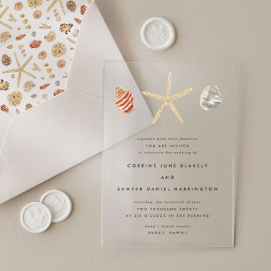 Modern Watercolor Seashells Wedding Acrylic Invitations