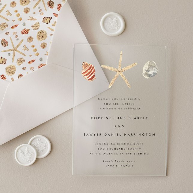 Modern Watercolor Seashells Wedding Acrylic Invitations (Modern Watercolor Seashells Wedding Acrylic Invitations)