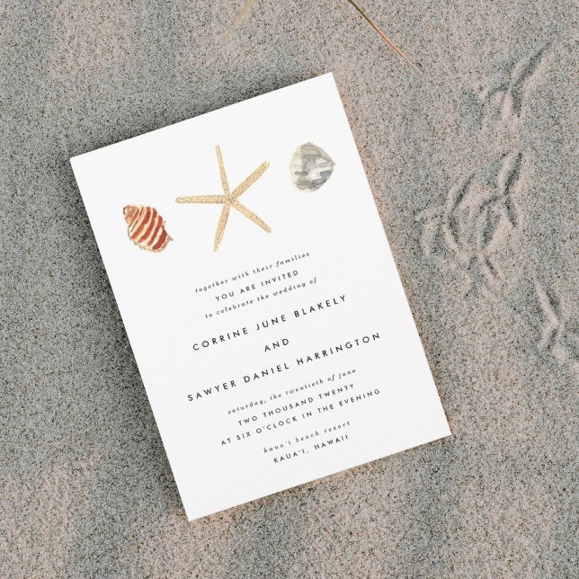 Modern Watercolor Seashells Wedding Invitation (Creator Uploaded)