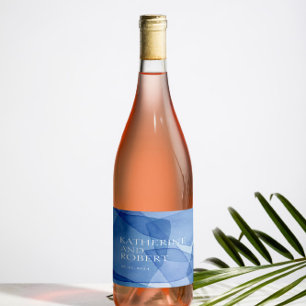 Modern Watercolor Shapes Wedding Monogram Wine Label