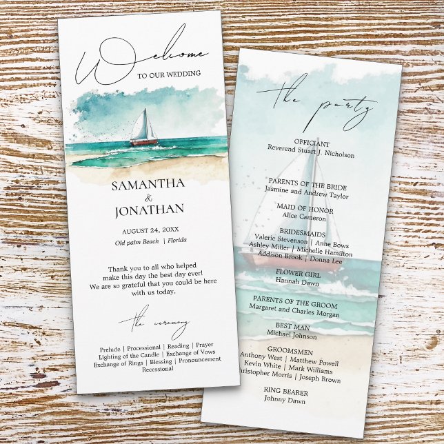 Modern watercolor simple blue ocean Cruise wedding Programme (Creator Uploaded)