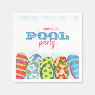 Modern Watercolor Simple Pool Party Flip Flops Napkin