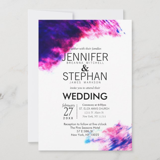 Modern Watercolor Smudges Wedding Invitations (Front)
