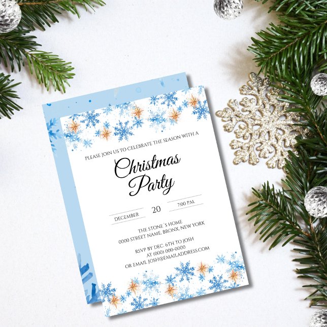 Modern Watercolor Snowflakes Christmas Party Invitation (Creator Uploaded)