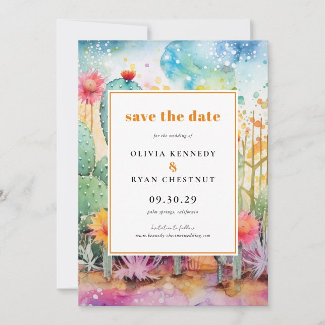 Modern Watercolor Southwest Desert Save the Date  Invitation (Front)