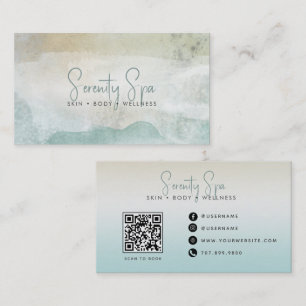 Modern Watercolor Spa QR Code Business Card