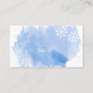 Modern watercolor splash blue wedding place card
