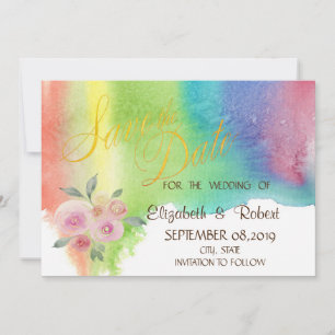 Modern Watercolor Splash Flower Save The Date